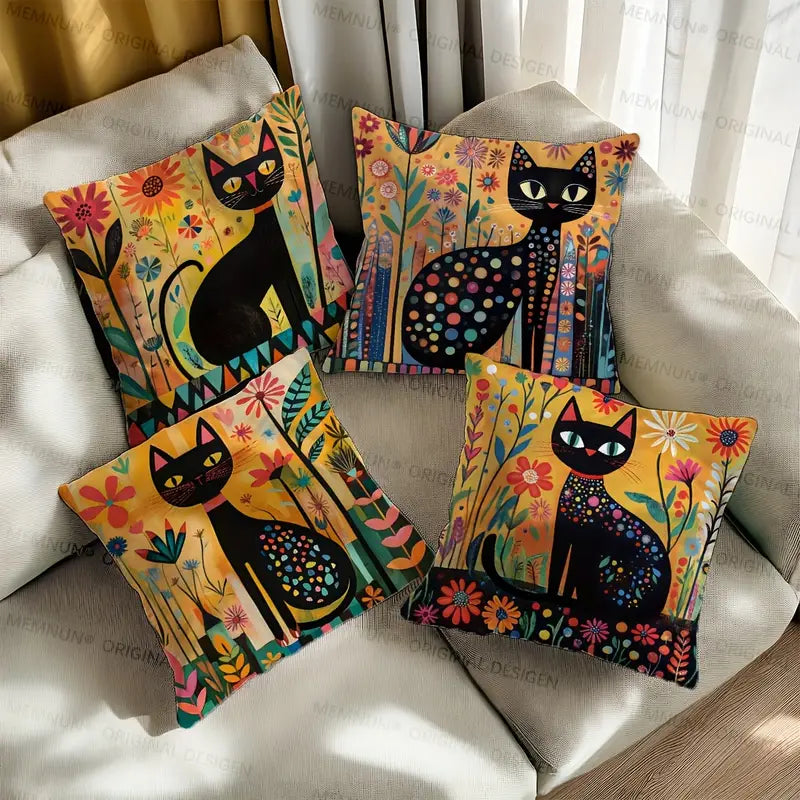 Bohemian Black Cat Pillow Covers