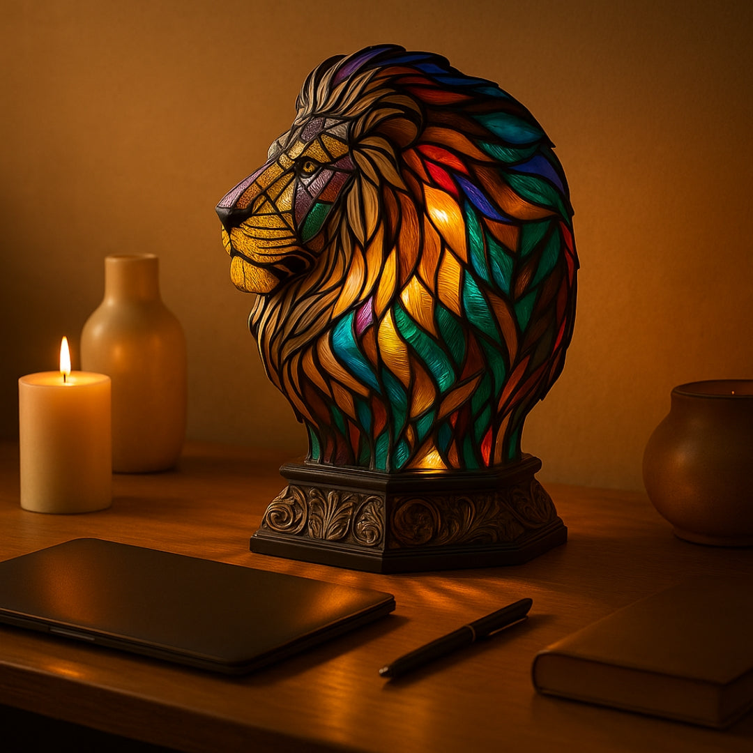 Stained Glass Lion Lamp