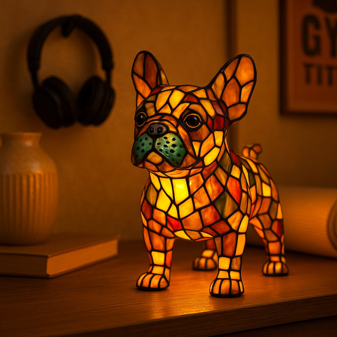 Stained Glass French Bulldog Lamp