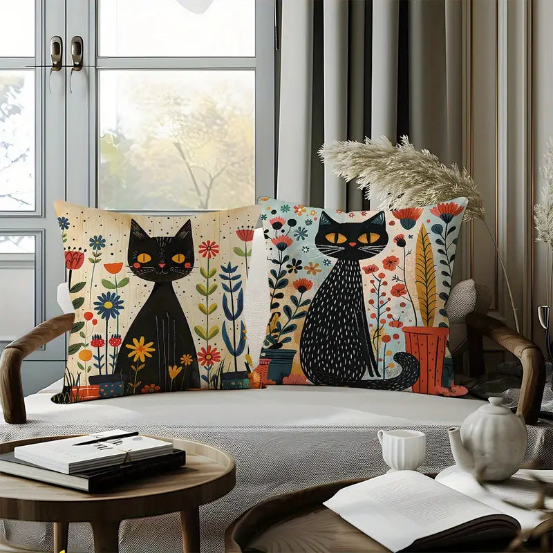 Bohemian Black Cat Pillow Covers