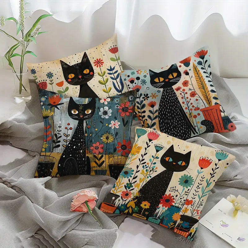 Bohemian Black Cat Pillow Covers
