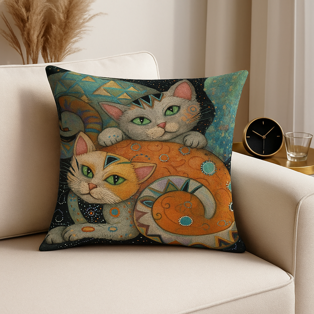 Mystic Tribal Cats Pillow Cover