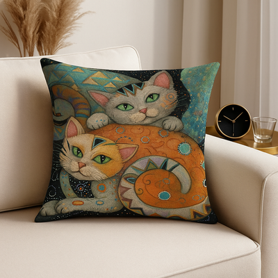 Mystic Tribal Cats Pillow Cover