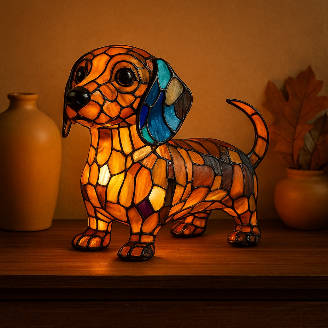Amber Glow Dachshund Stained Glass Lamp