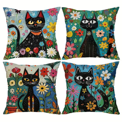 Floral Garden Black Cat Pillow Covers