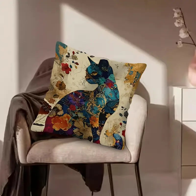 Artistic Mosaic Cat Pillow Cover
