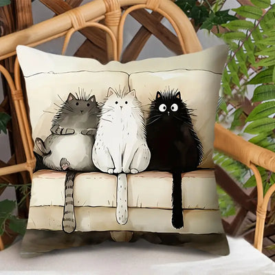 Comfy Trio Cats Pillow Cover