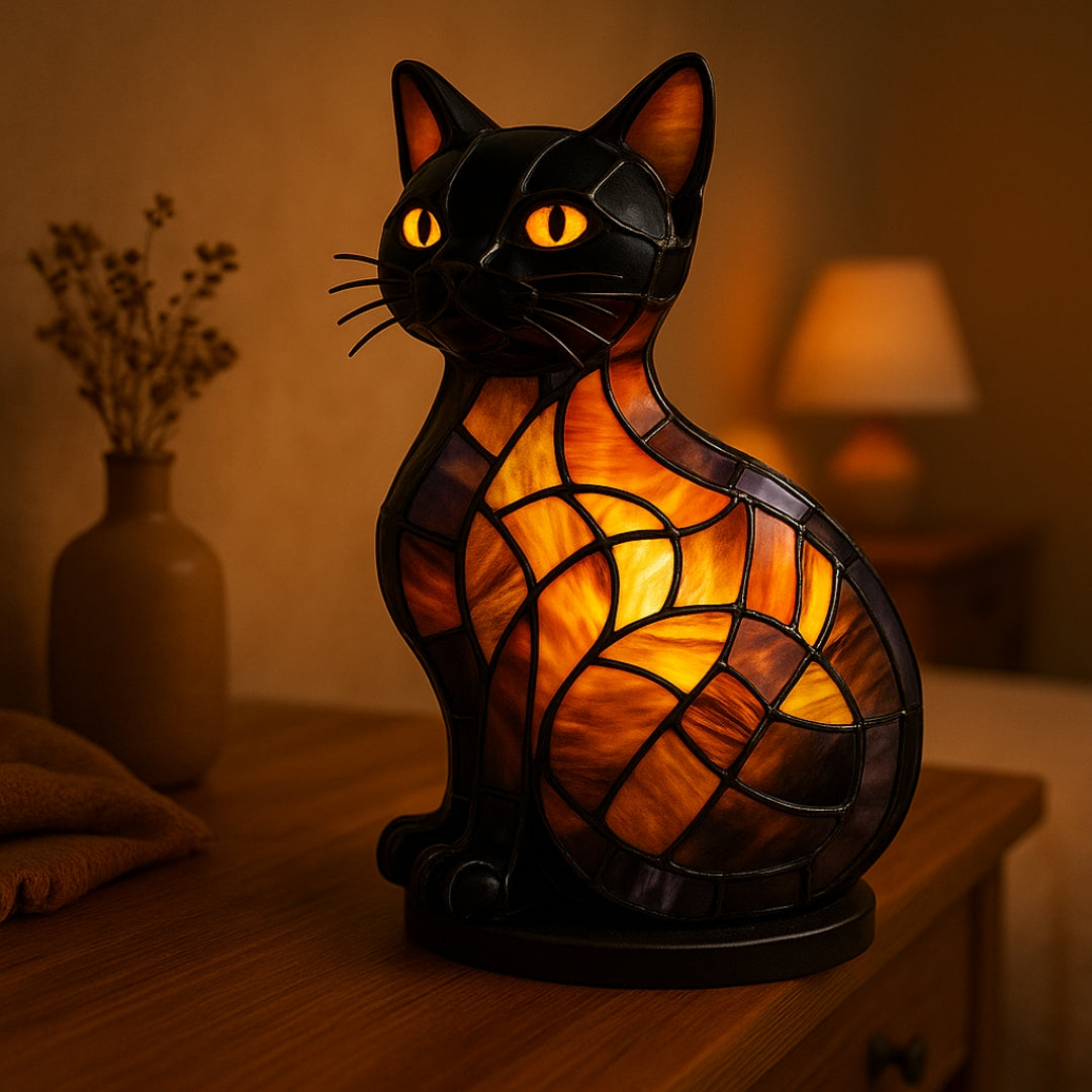 Stained Glass Cat Lamp