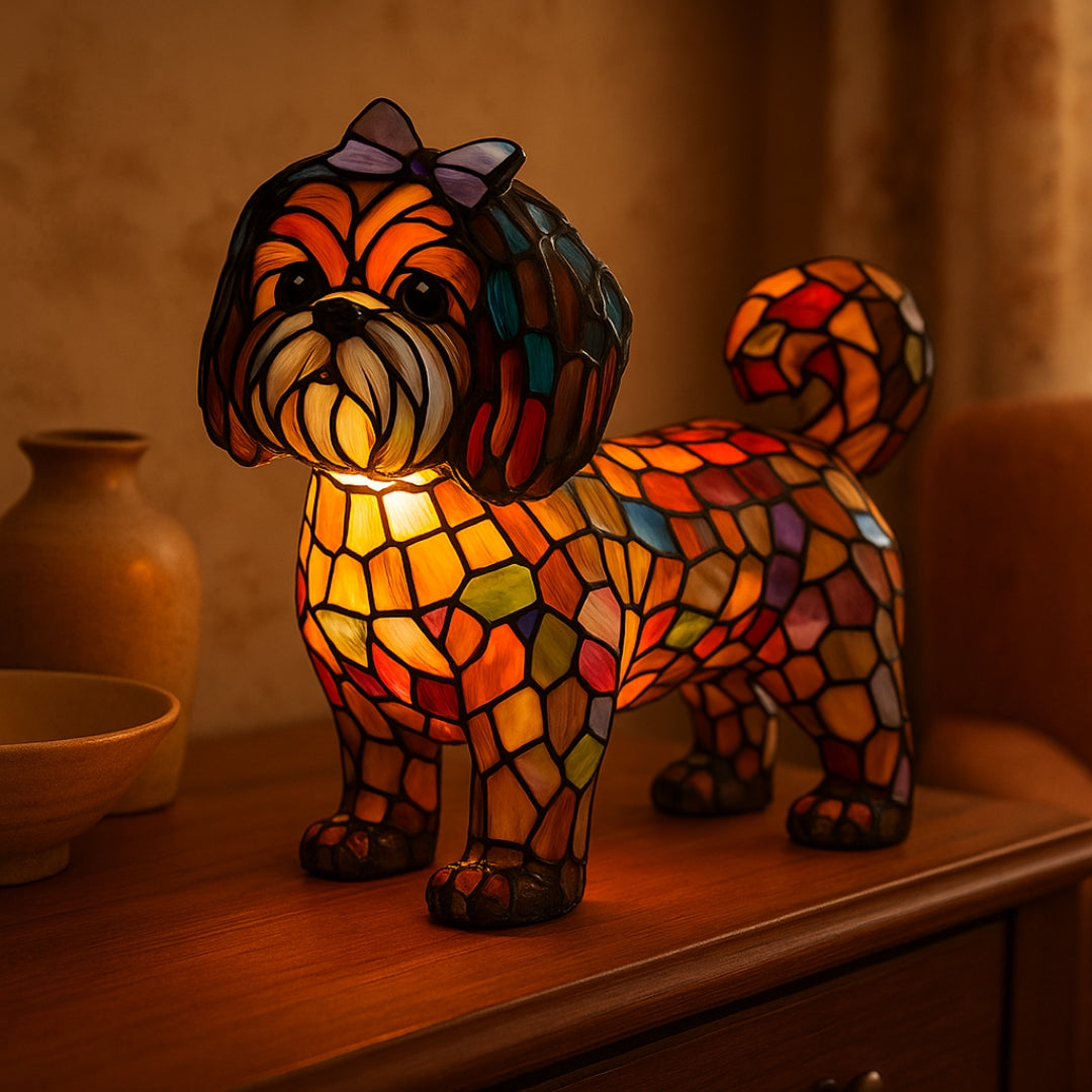 Shih Tzu Stained Glass Lamp