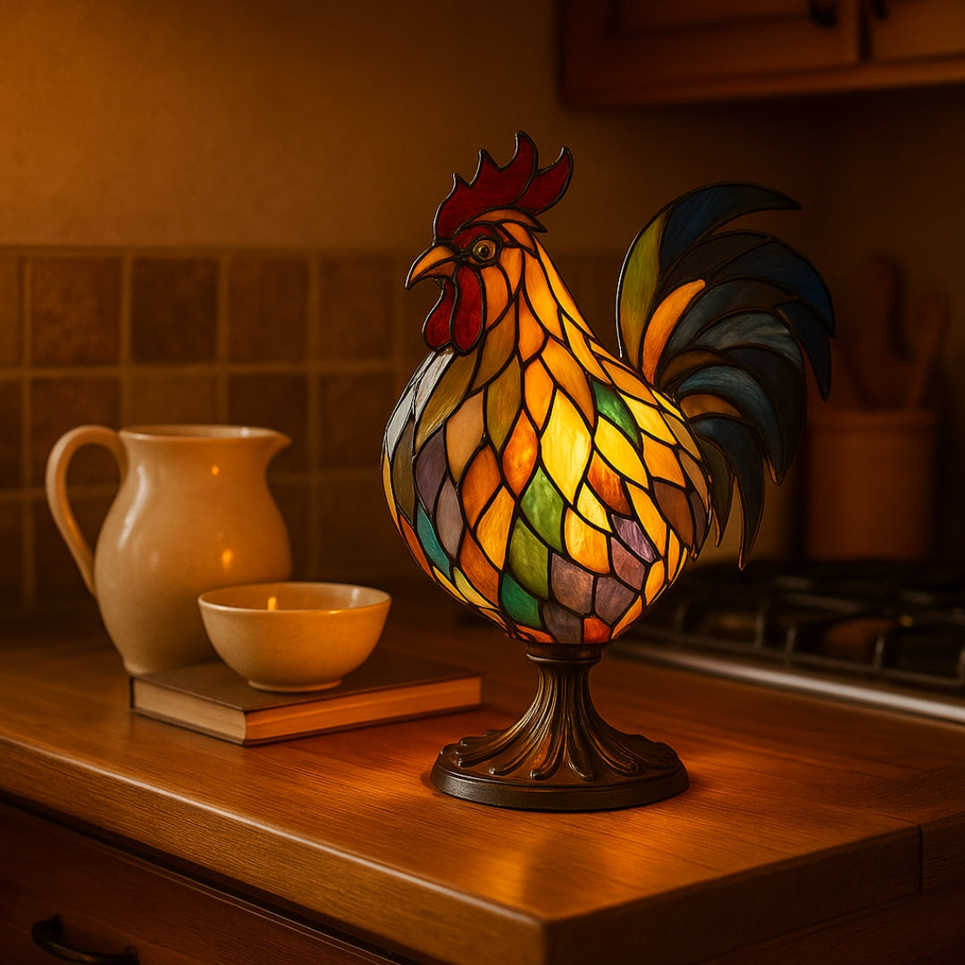 Stained Glass Rooster Lamp