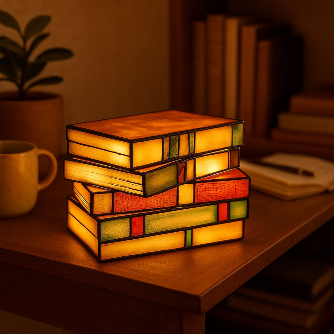 Stained Glass Book Stack Lamp