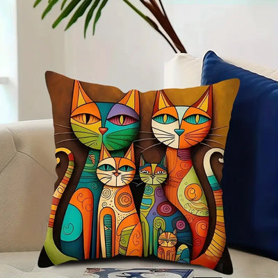 Modern Cubist Cat Pillow Covers