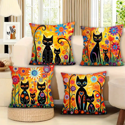 Vibrant Heart Cats Pillow Cover