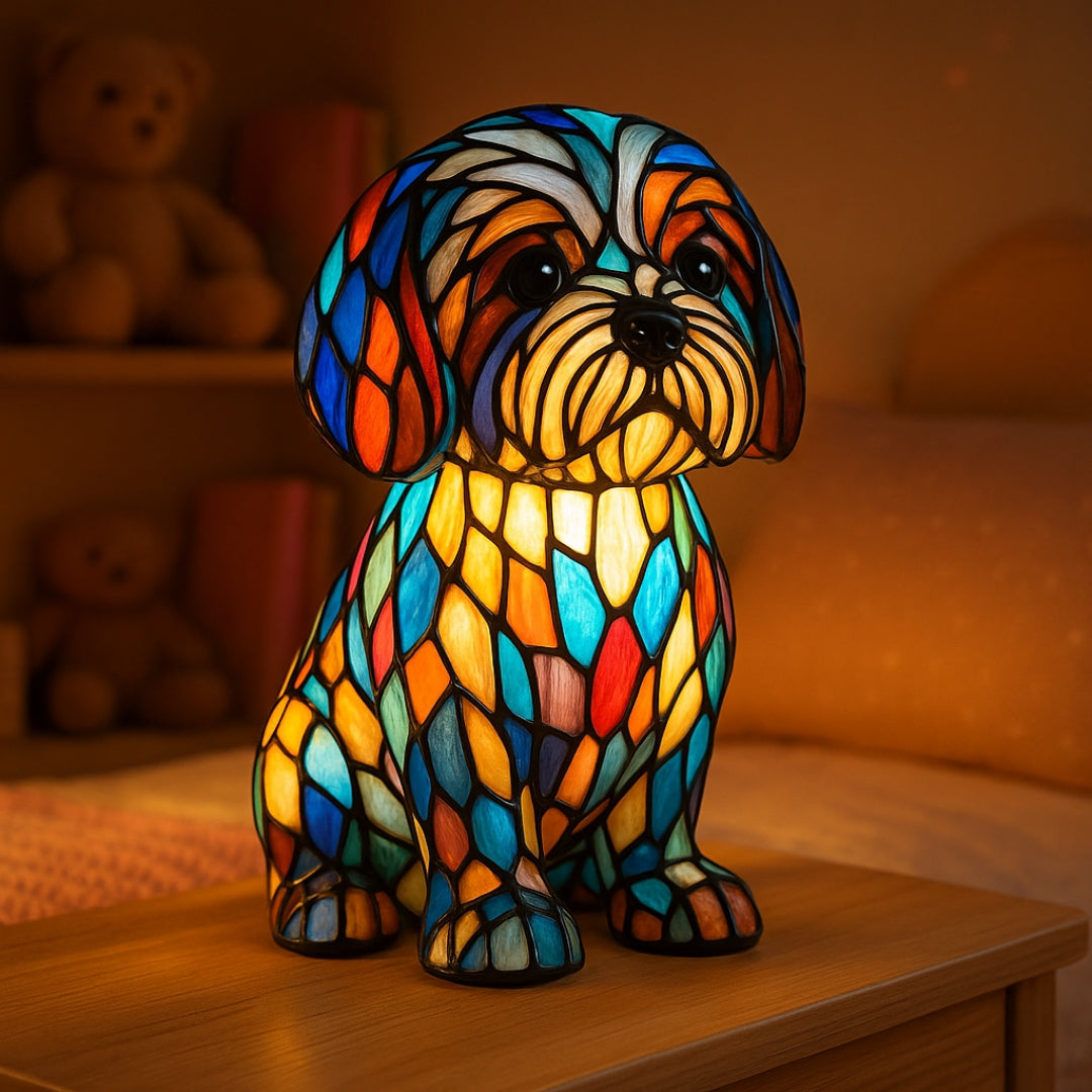 Stained Glass Puppy Shih Tzu Lamp