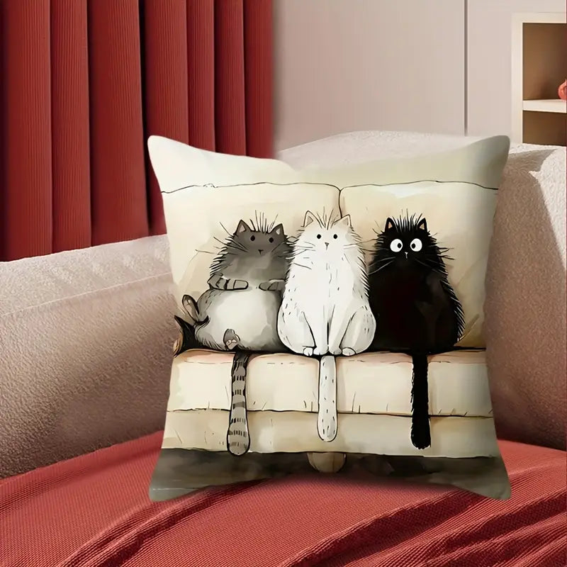 Comfy Trio Cats Pillow Cover