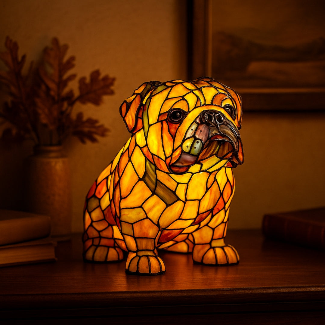 Stained Glass Puppy Bulldog Lamp