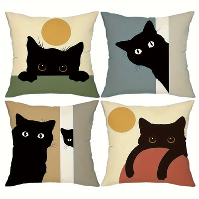 Playful Black Cat Pillow Covers