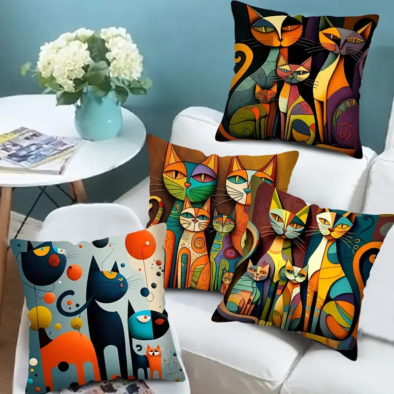 Modern Cubist Cat Pillow Covers