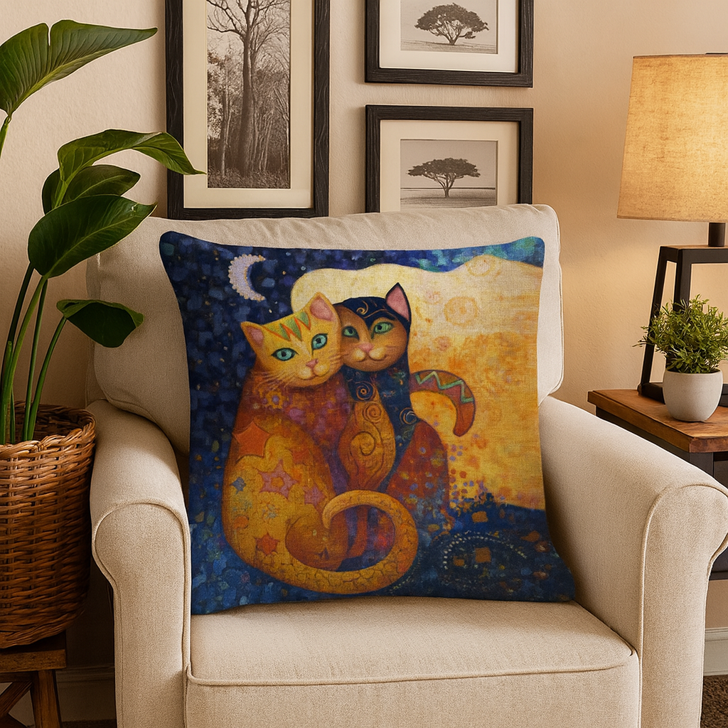 Moonlit Duo Cats Pillow Cover
