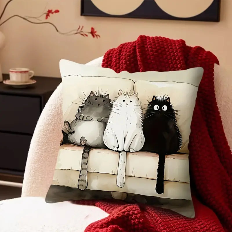 Comfy Trio Cats Pillow Cover