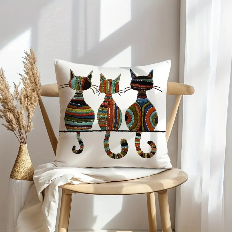 Trio of Striped Cats Pillow Cover