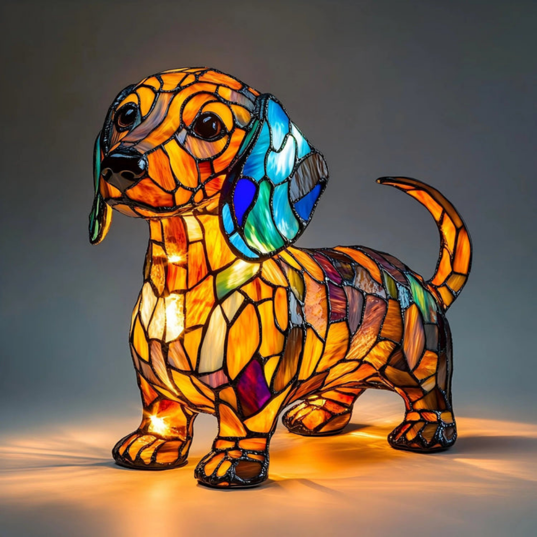 Amber Glow Dachshund Stained Glass Lamp