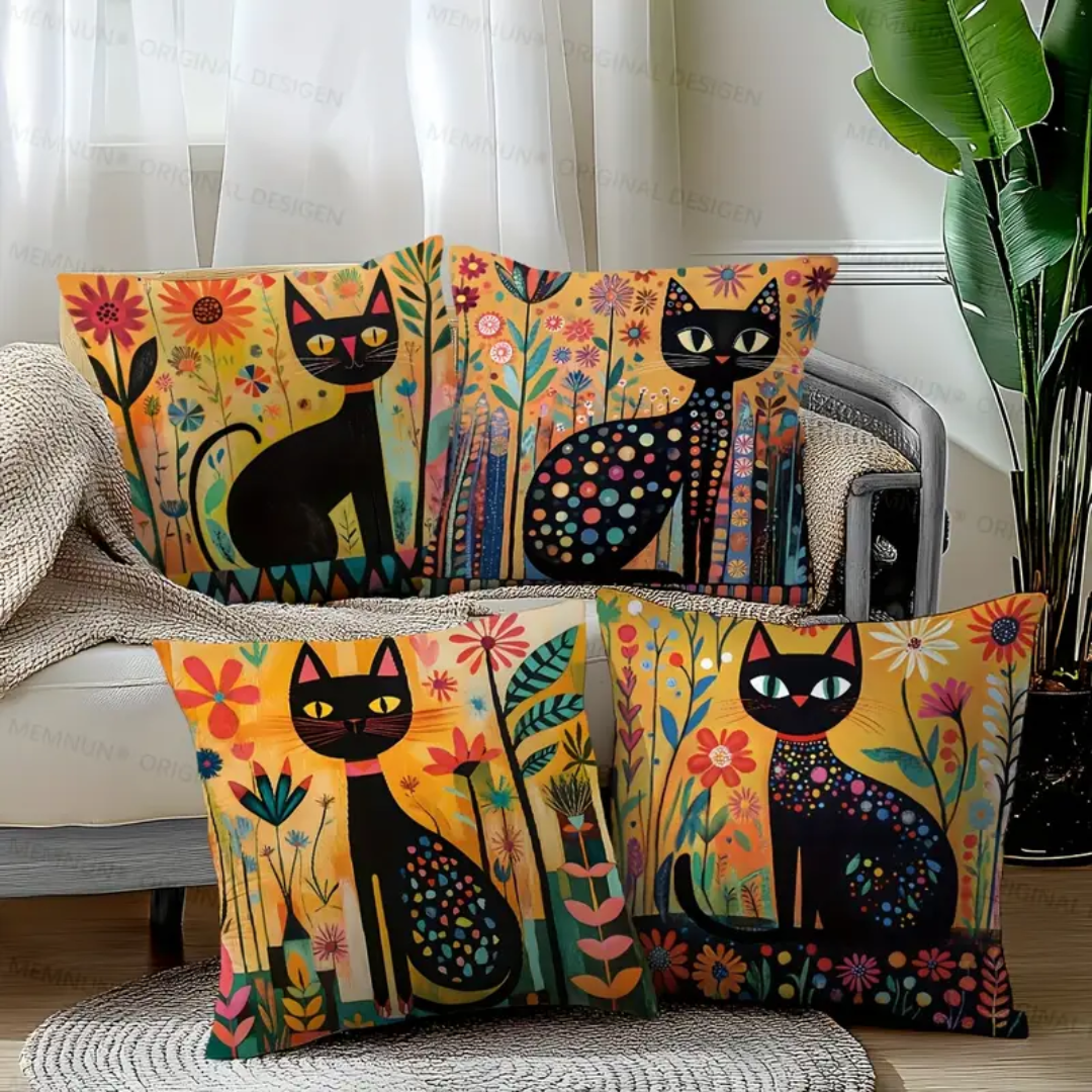 Bohemian Black Cat Pillow Covers