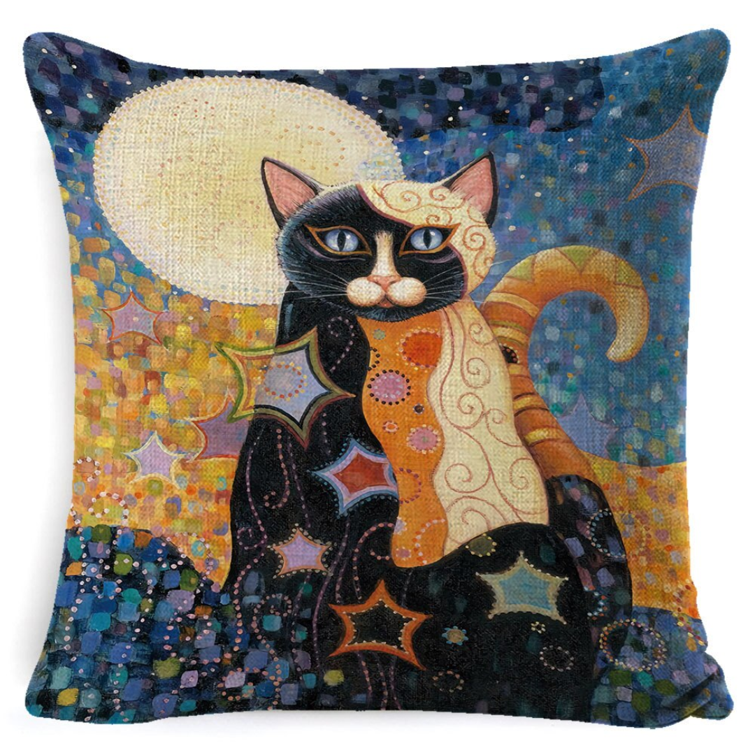 Celestial Moon Cat Pillow Cover