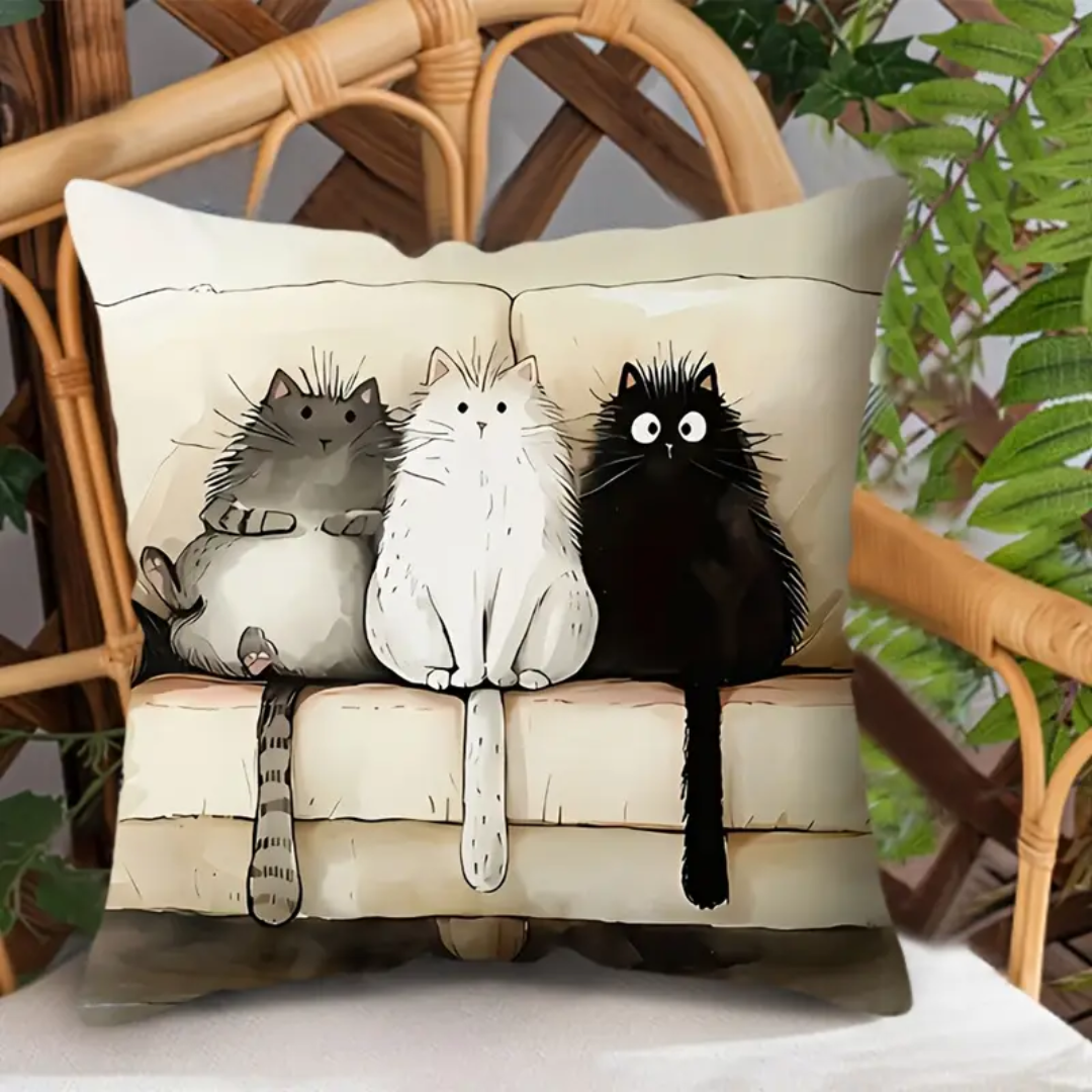 Comfy Trio Cats Pillow Cover