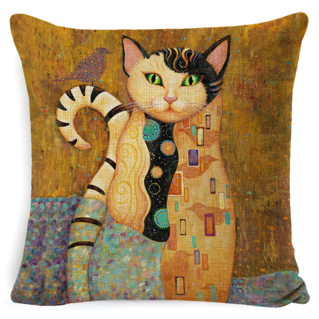 Golden Elegance Cat Pillow Cover