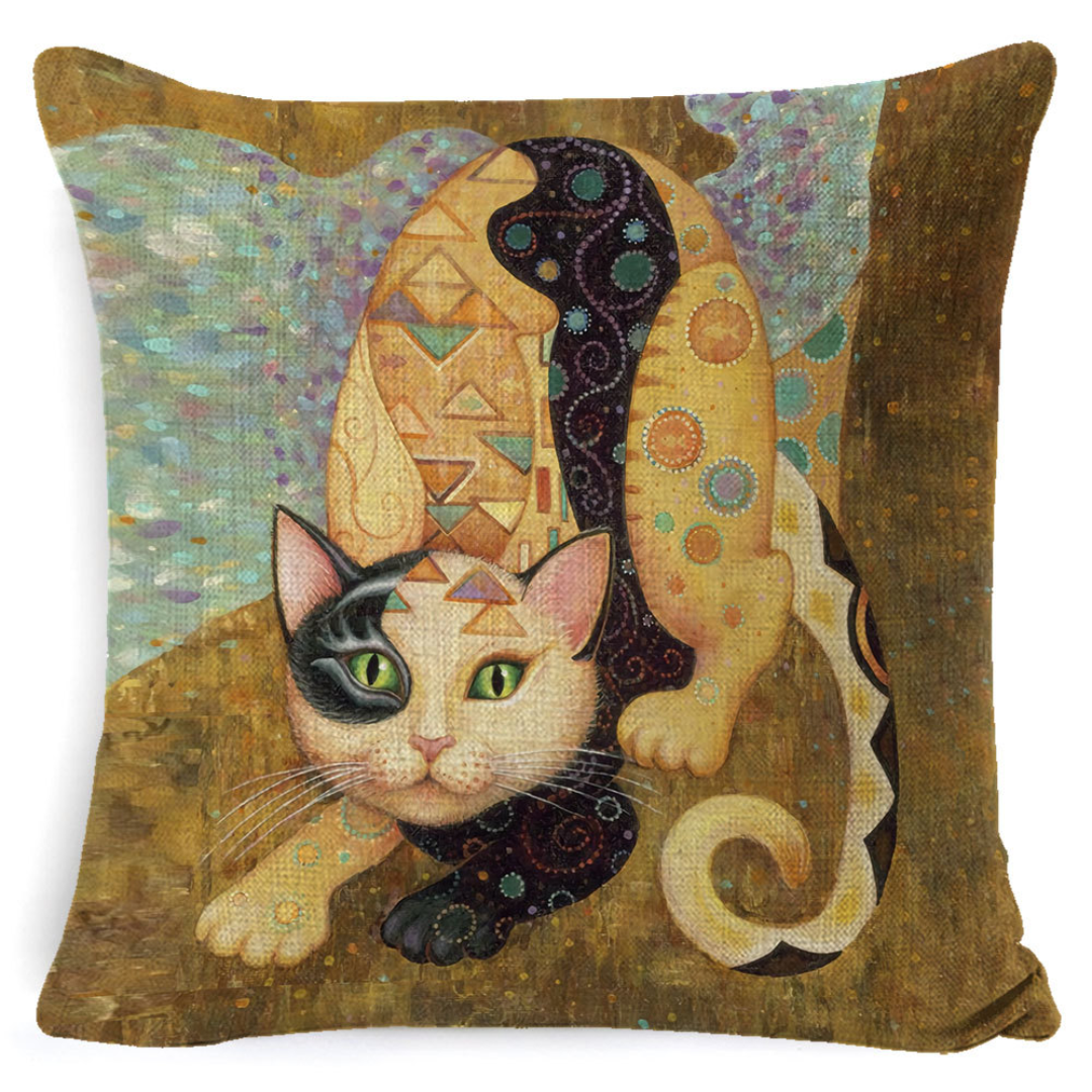 Golden Geometric Cat Pillow Cover