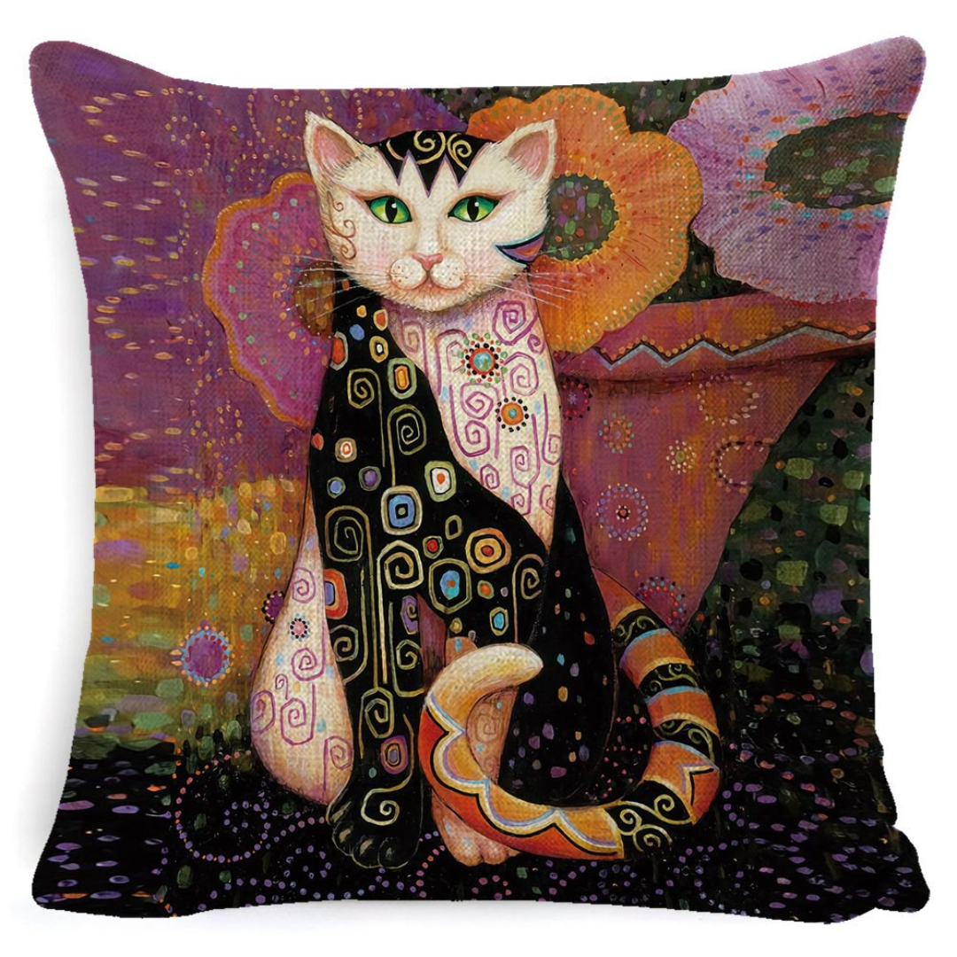 Klimt-Inspired Cat Pillow Cover