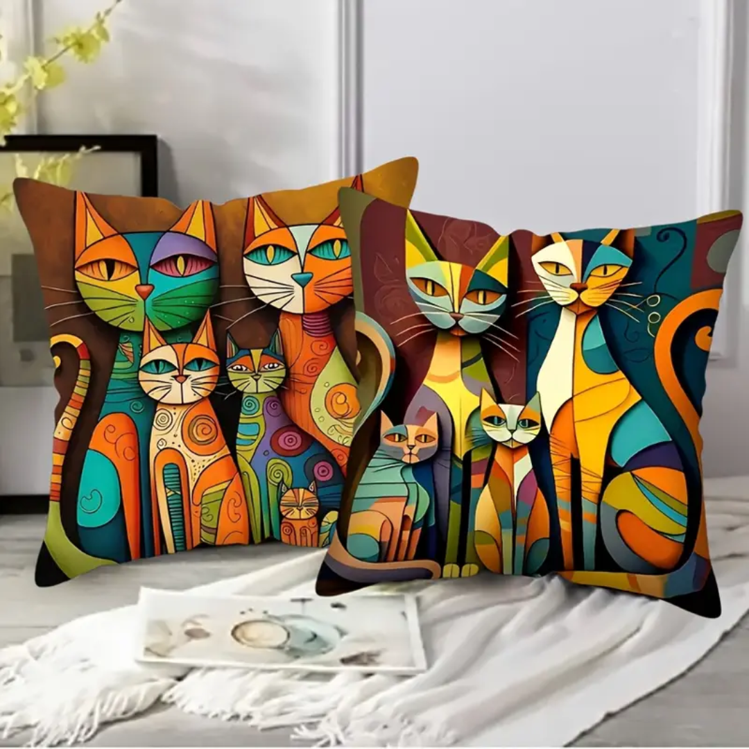 Modern Cubist Cat Pillow Covers