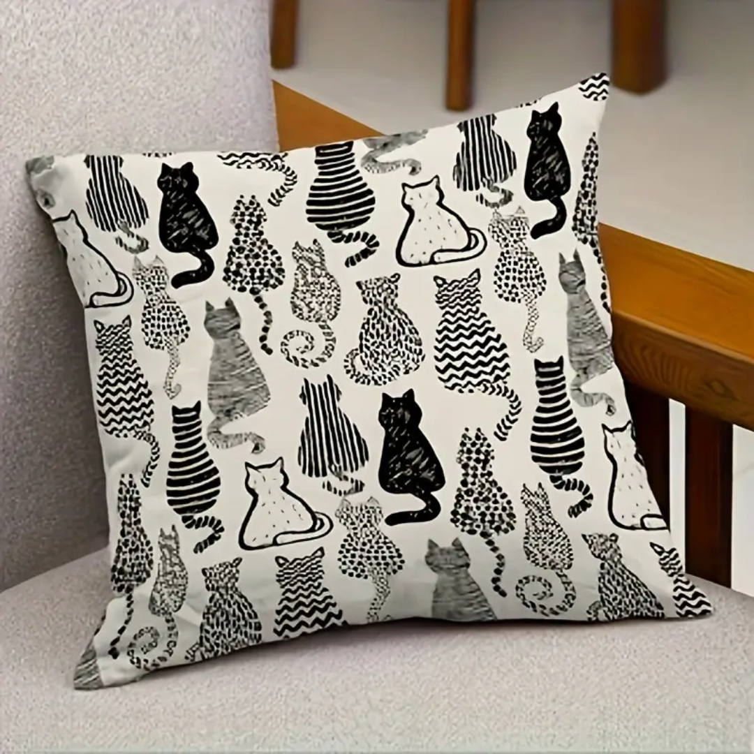 Monochrome Cat Silhouettes Pillow Cover