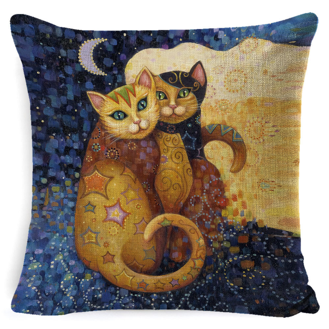 Moonlit Duo Cats Pillow Cover