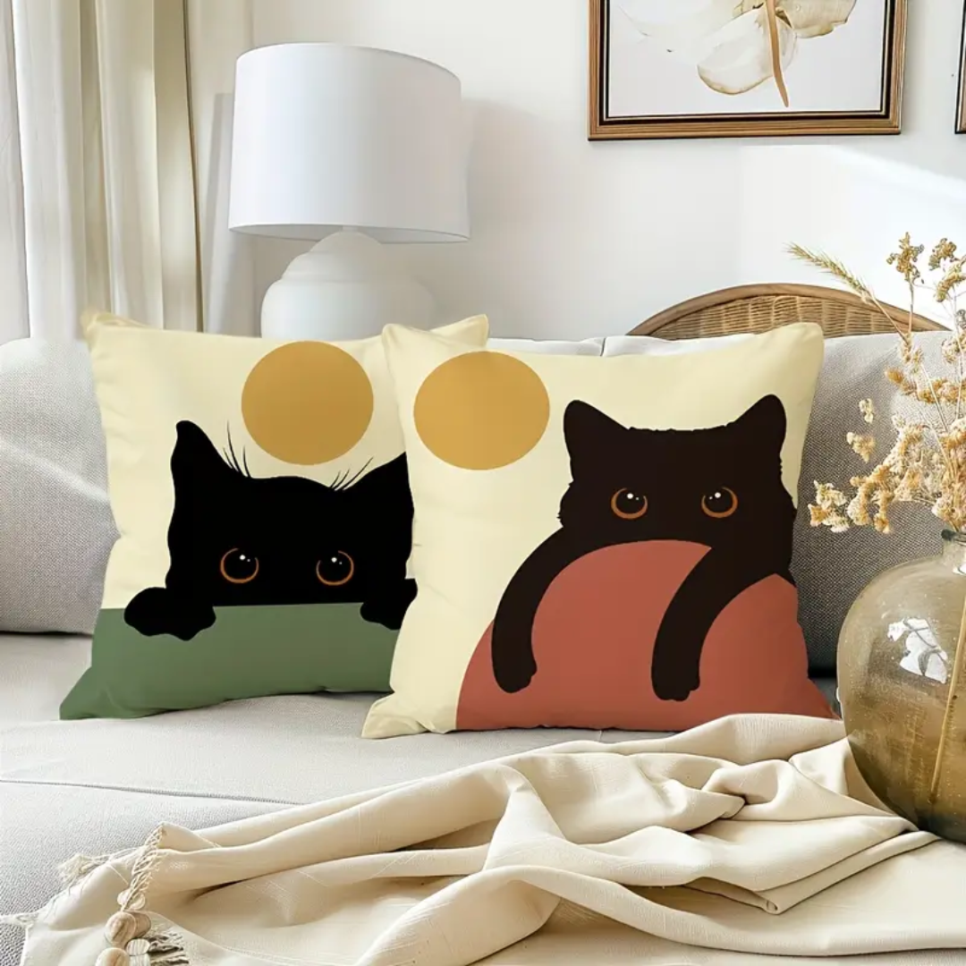 Playful Black Cat Pillow Covers