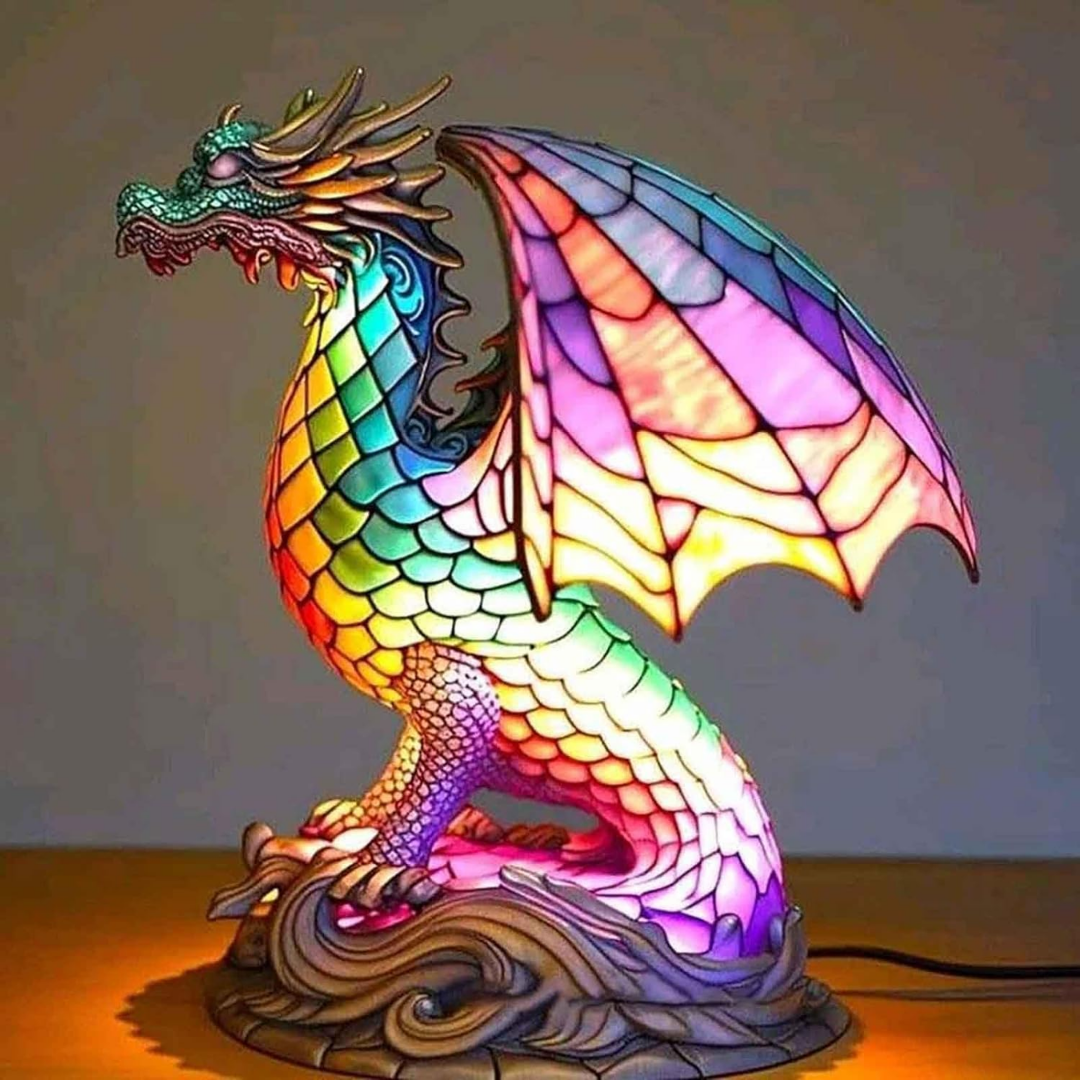 Stained Glass Rainbow Dragon Lamp