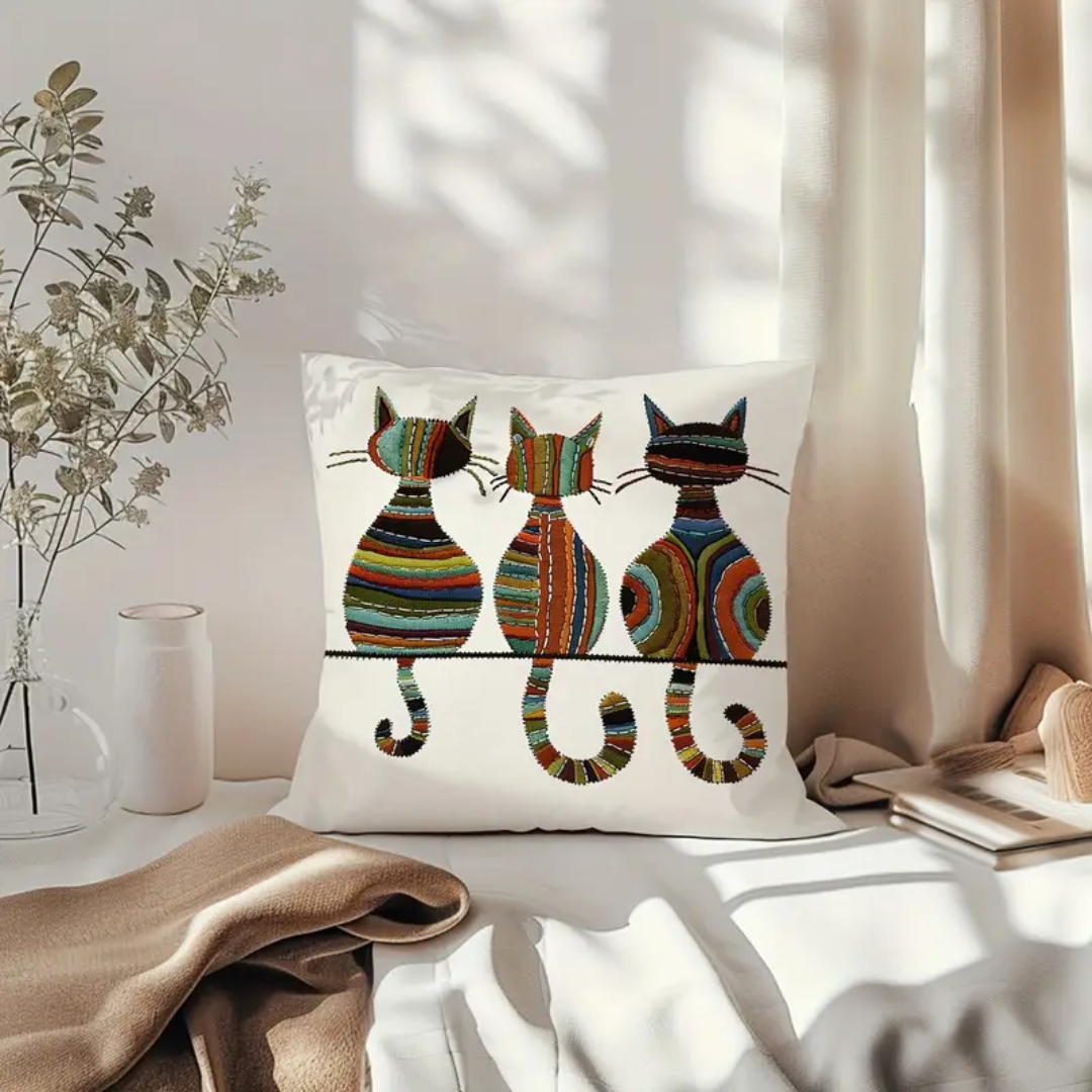 Trio of Striped Cats Pillow Cover