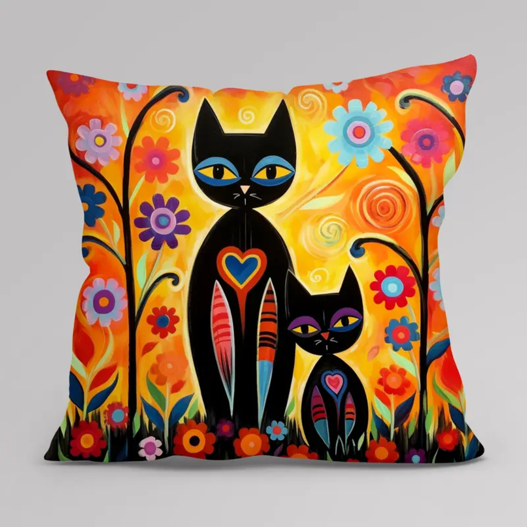 Vibrant Heart Cats Pillow Cover