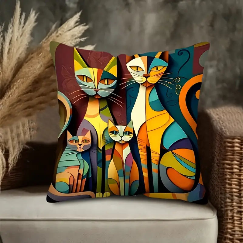 Modern Cubist Cat Pillow Covers