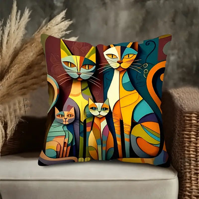Modern Cubist Cat Pillow Covers