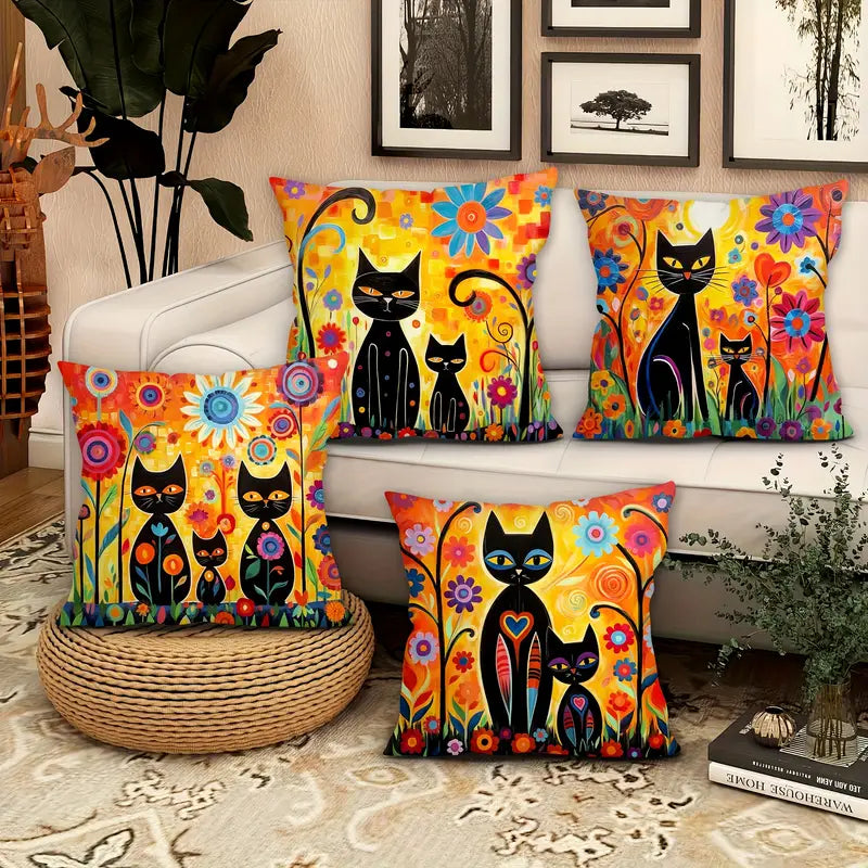 Vibrant Heart Cats Pillow Cover