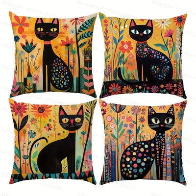 Bohemian Black Cat Pillow Covers