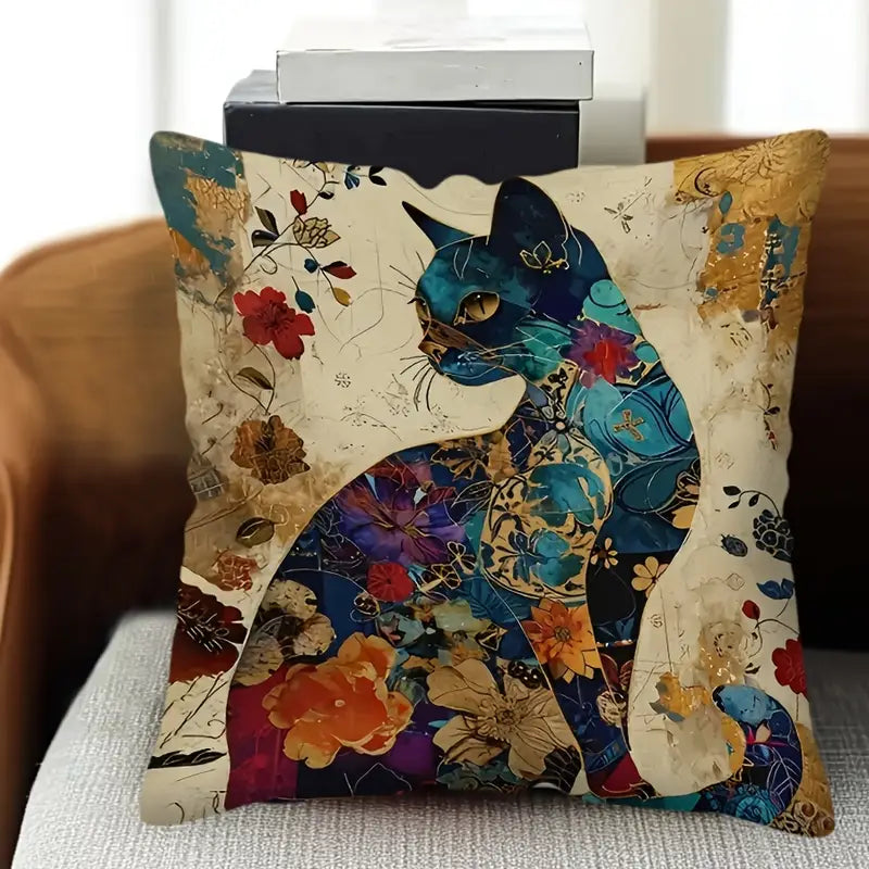 Artistic Mosaic Cat Pillow Cover