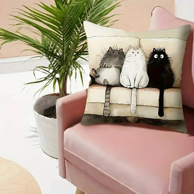 Comfy Trio Cats Pillow Cover