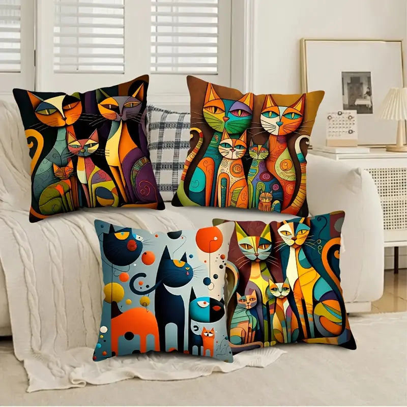 Modern Cubist Cat Pillow Covers