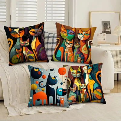 Modern Cubist Cat Pillow Covers