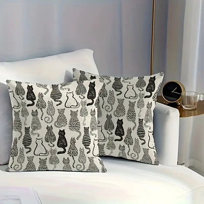 Monochrome Cat Silhouettes Pillow Cover