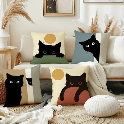 Playful Black Cat Pillow Covers