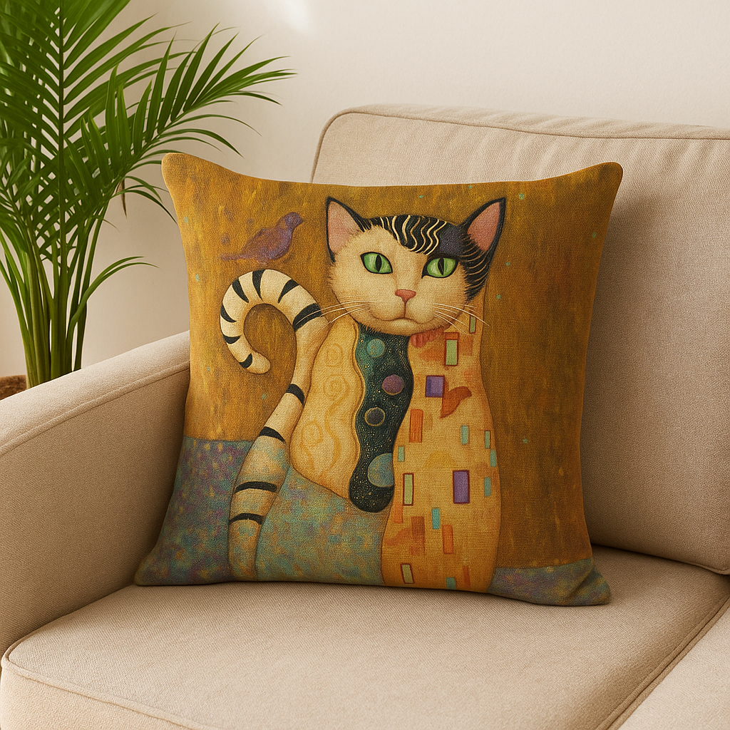 Golden Elegance Cat Pillow Cover